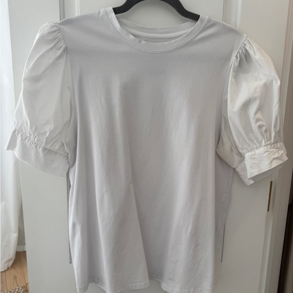 T. Line White Puff Sleeve Women's Top
